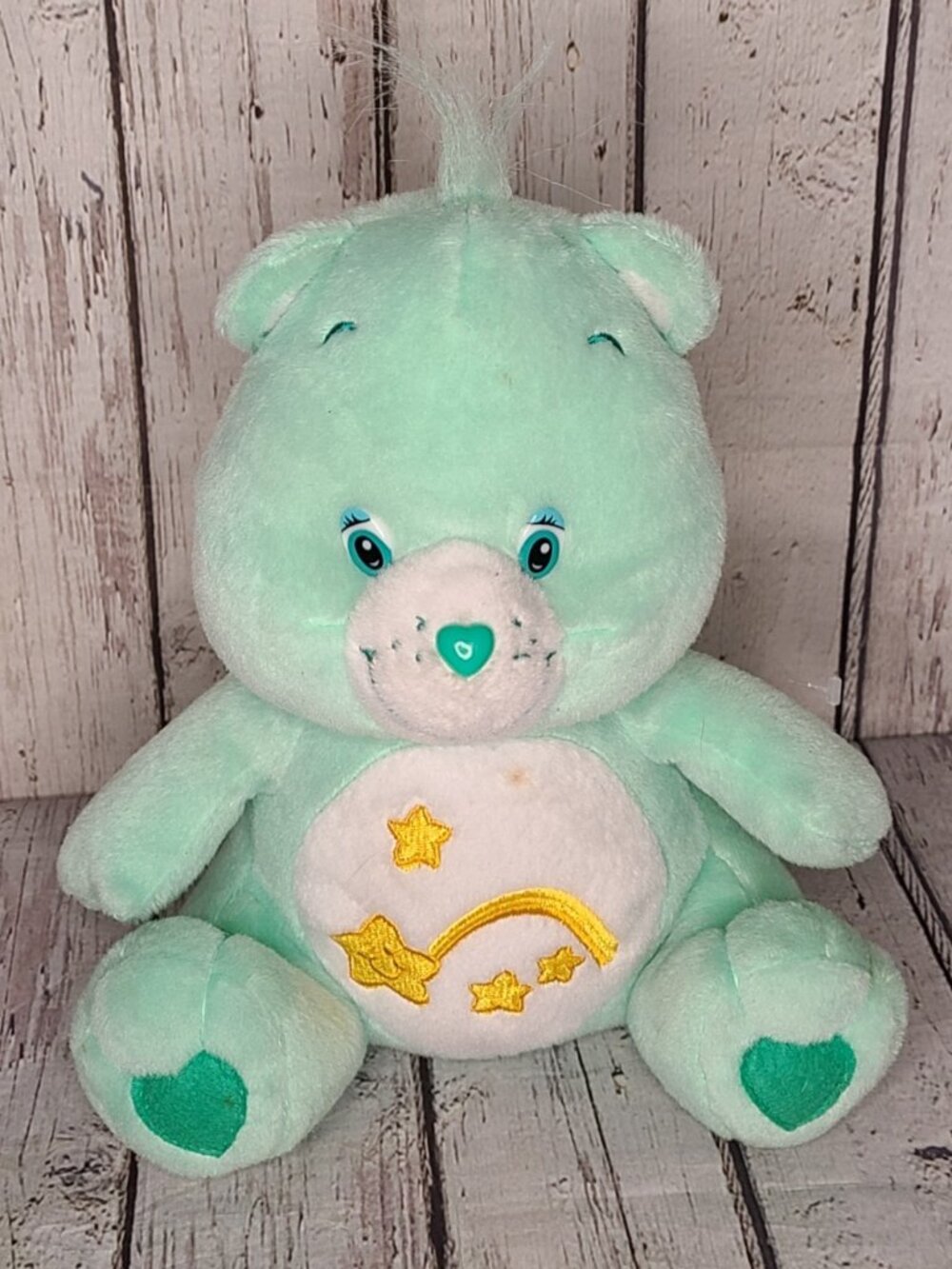 12" Vintage 2003 Nanco Care Bears Wish Bear Plush Stuffed Mint Green Sitting